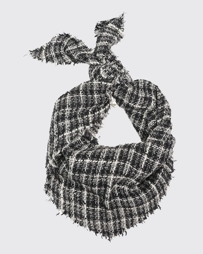 Faliero Sarti Wollschal mit Tartanmuster und Fransenrändern Schwarz