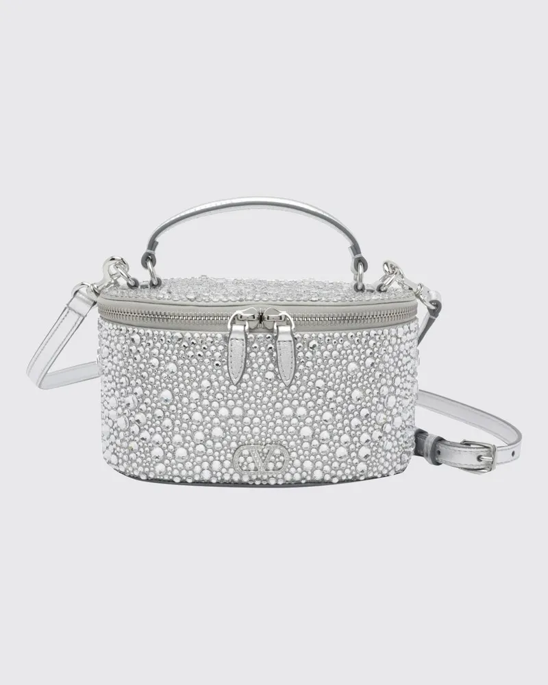 Valentino Garavani VLogo Signature Mini-Tasche aus Seidensatin mit Strass Silber