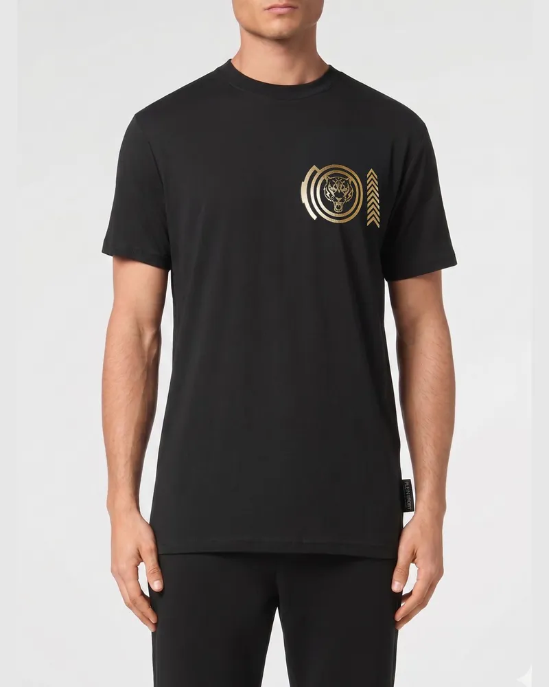 Philipp Plein Baumwoll-T-Shirt mit laminiertem Logo Schwarz