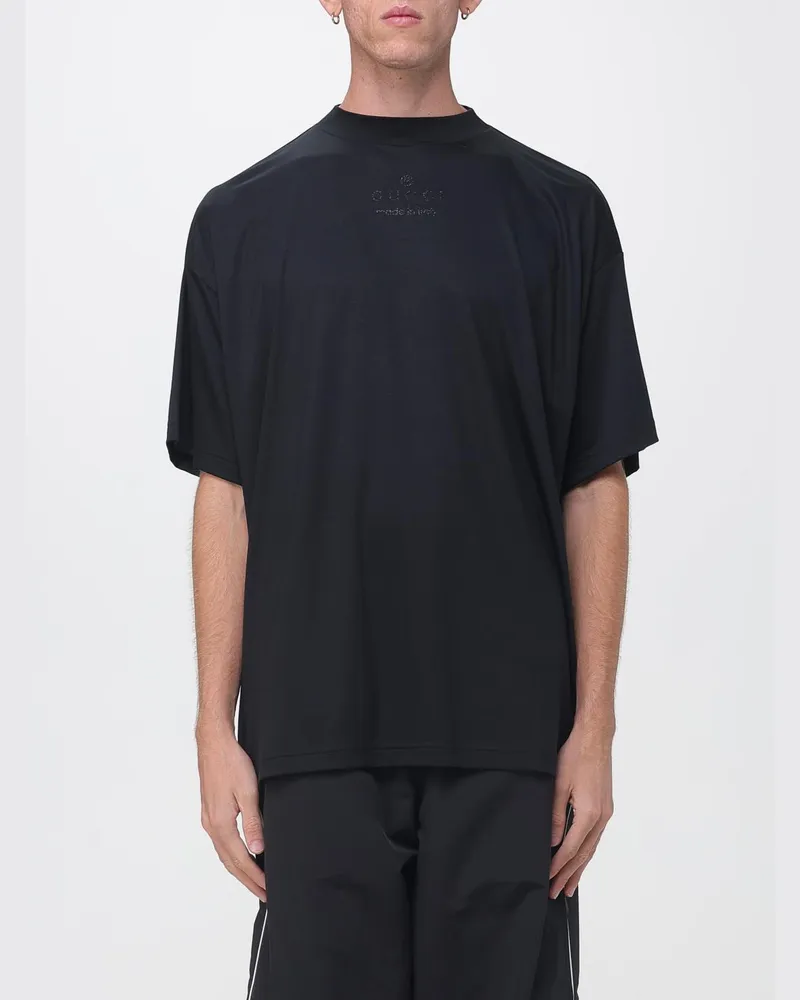 Gucci T-Shirt in Jersey mit Relaxed Fit, überschnittenen Schultern und Kontrastlogo Schwarz