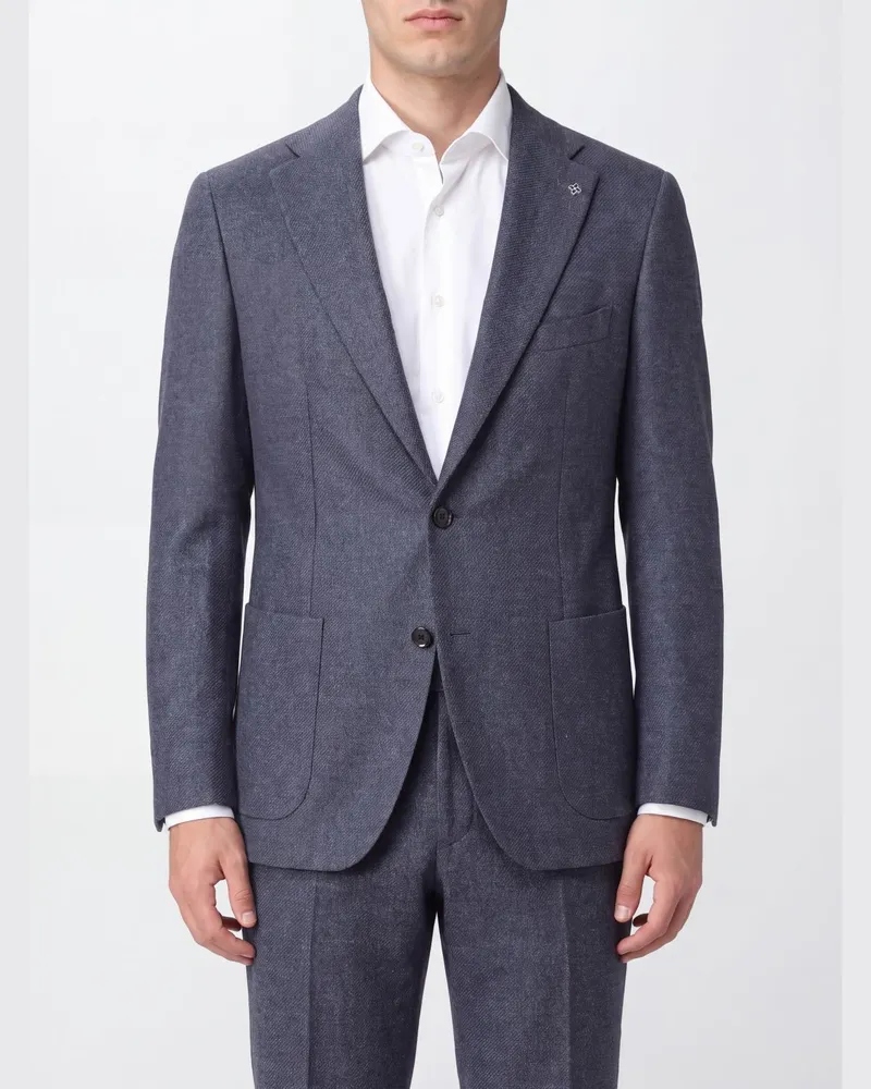 Tagliatore Einreiher-Blazer aus Schurwolle und Kaschmir mit aufgesetzten Taschen Grau