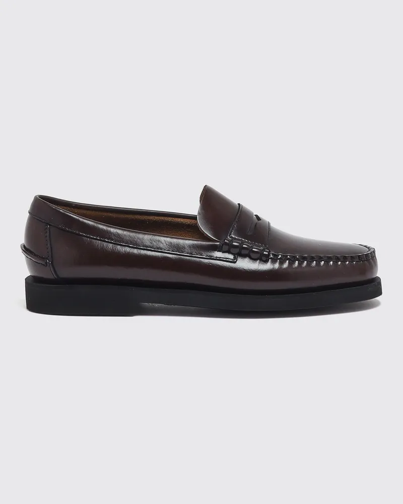 Sebago Pennyloafer aus gebürstetem Leder mit Steg und hochgezogener Naht Burgunderrot