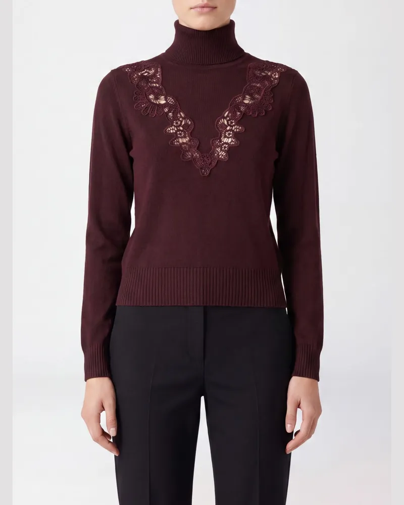 Zimmermann Schmal geschnittener Rollkragenpullover aus Spitze und Viskose mit langen Ärmeln Mahagoni