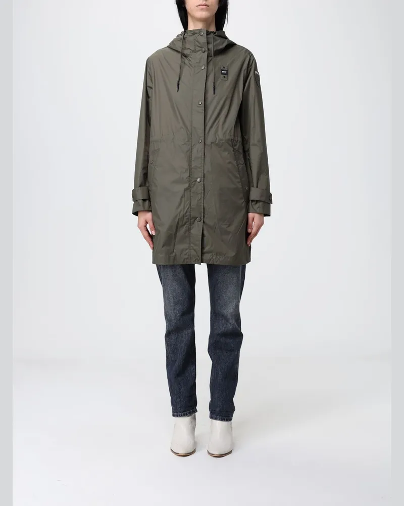 Blauer Nylon-Regenmantel mit Kapuze Grün
