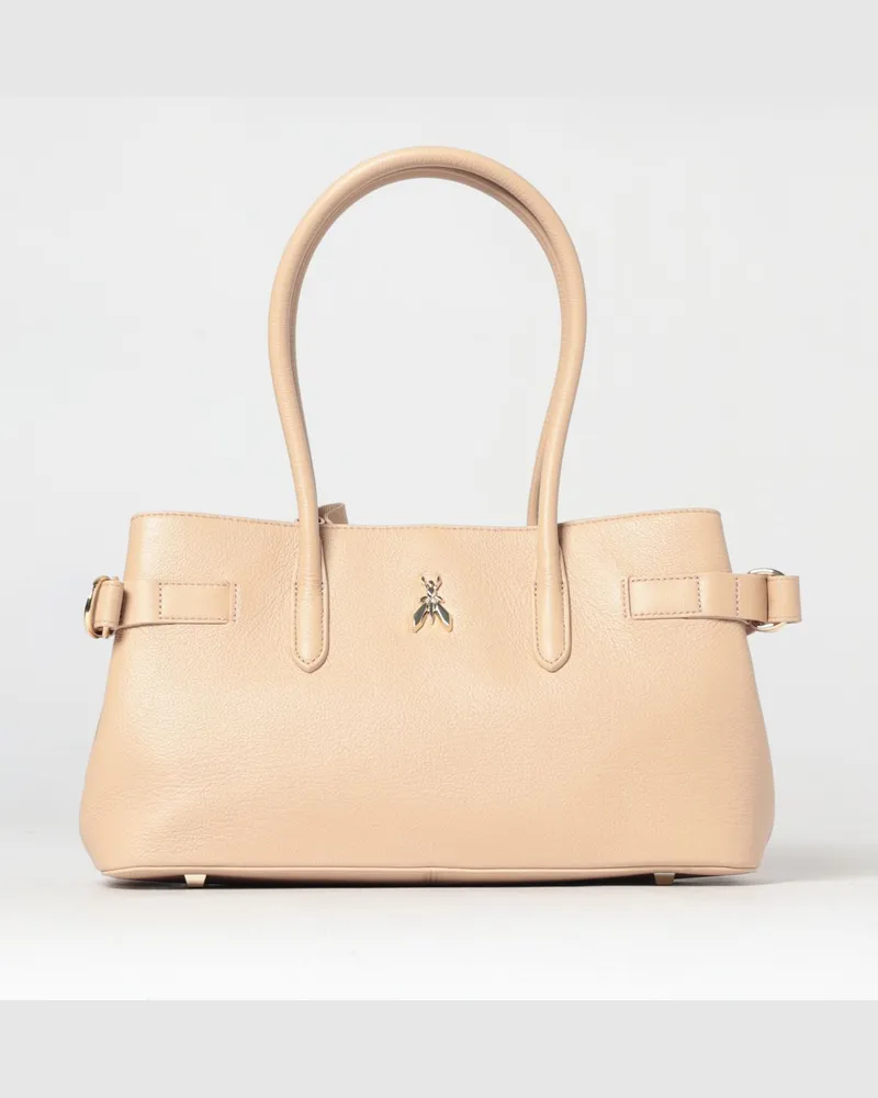 Patrizia Pepe Schultertasche aus Kalbsleder mit Fly-Logo und Doppelgriff Puder