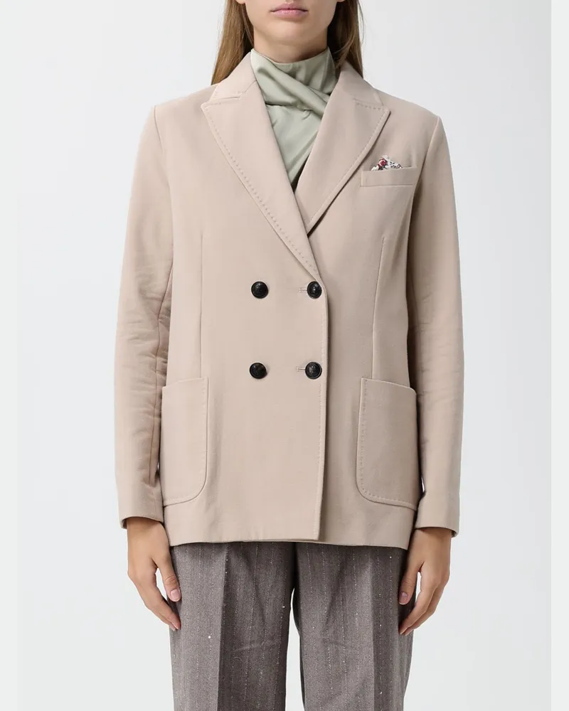 CIRCOLO 1901 Zweireihiger Stretch-Baumwoll-Blazer mit aufgesetzten Taschen Beige