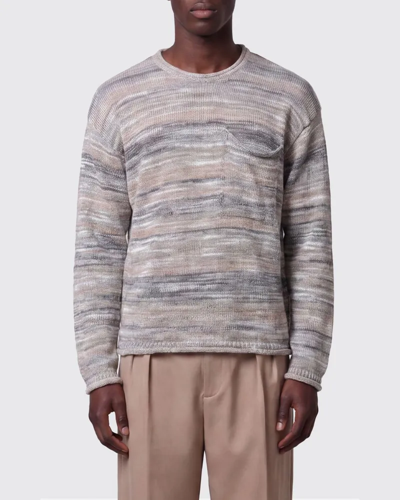 Roberto Collina Gestreifter Leinenmischpullover mit Rundhalsausschnitt Grau