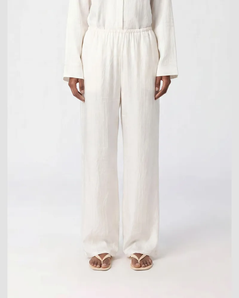 Totême Seidene Palazzo-Hose mit hohem Bund und Logo-Print Weiß