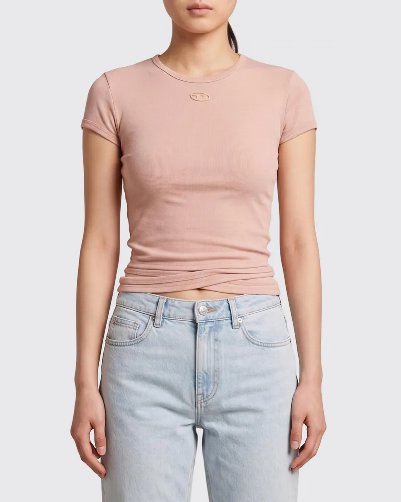 Diesel Geknotetes Baumwoll-T-Shirt Oval D Pink