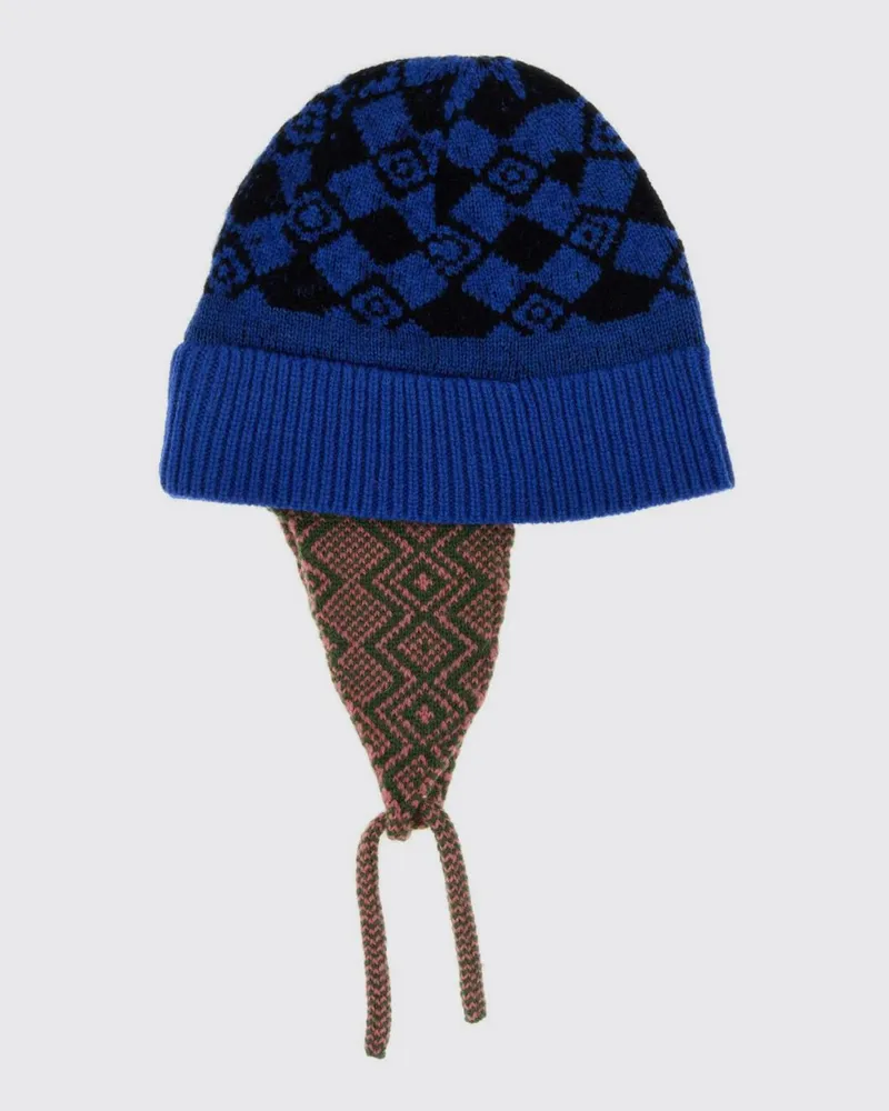 Dries van Noten Jacquard-Wollmütze von mit Umschlag Blau