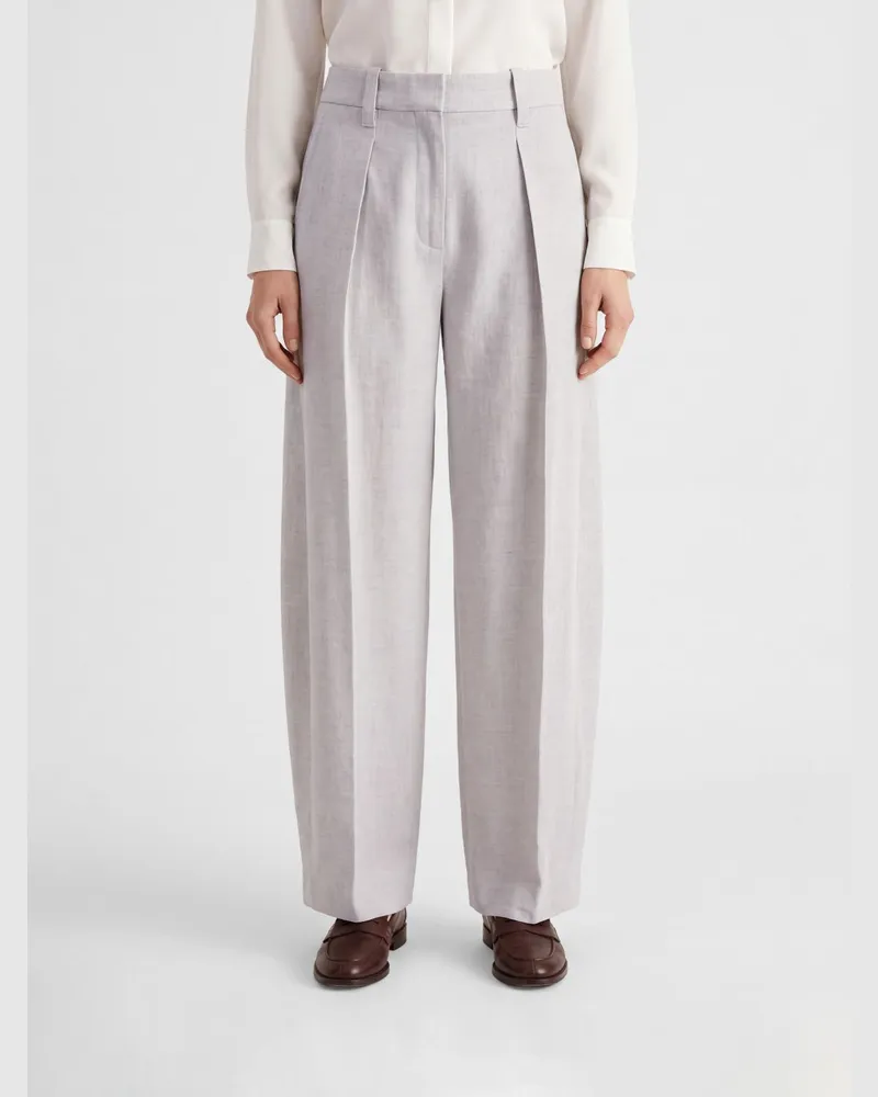 Brunello Cucinelli maßgeschneiderte Wide-Leg-Hose aus Wolle und Kaschmir mit Monili Ivory