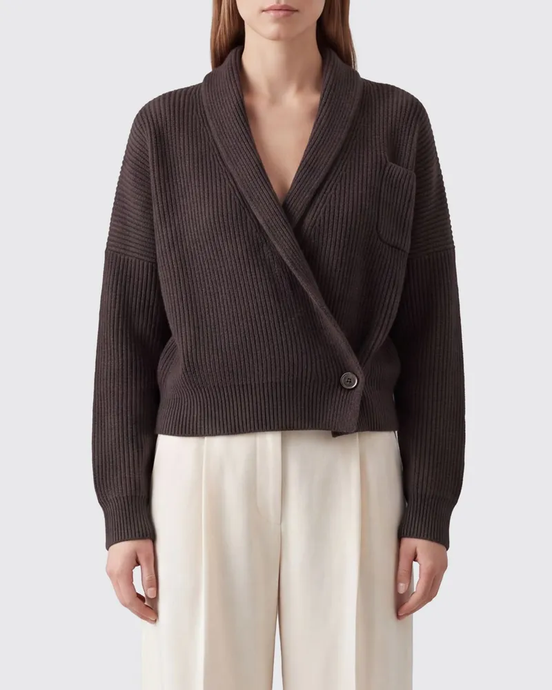 Brunello Cucinelli Wickel-Cardigan aus 100% Kaschmir mit Schalkragen Kaffee