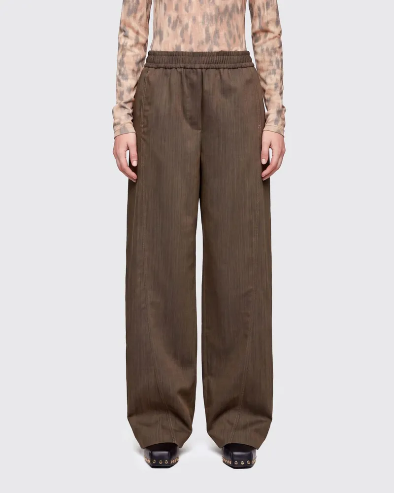 Ganni Wollhose mit weitem Bein Mud