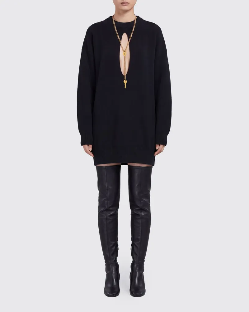 Elisabetta Franchi Minikleid aus Strick von mit Cut-Outs und Schmuckapplikationen Schwarz