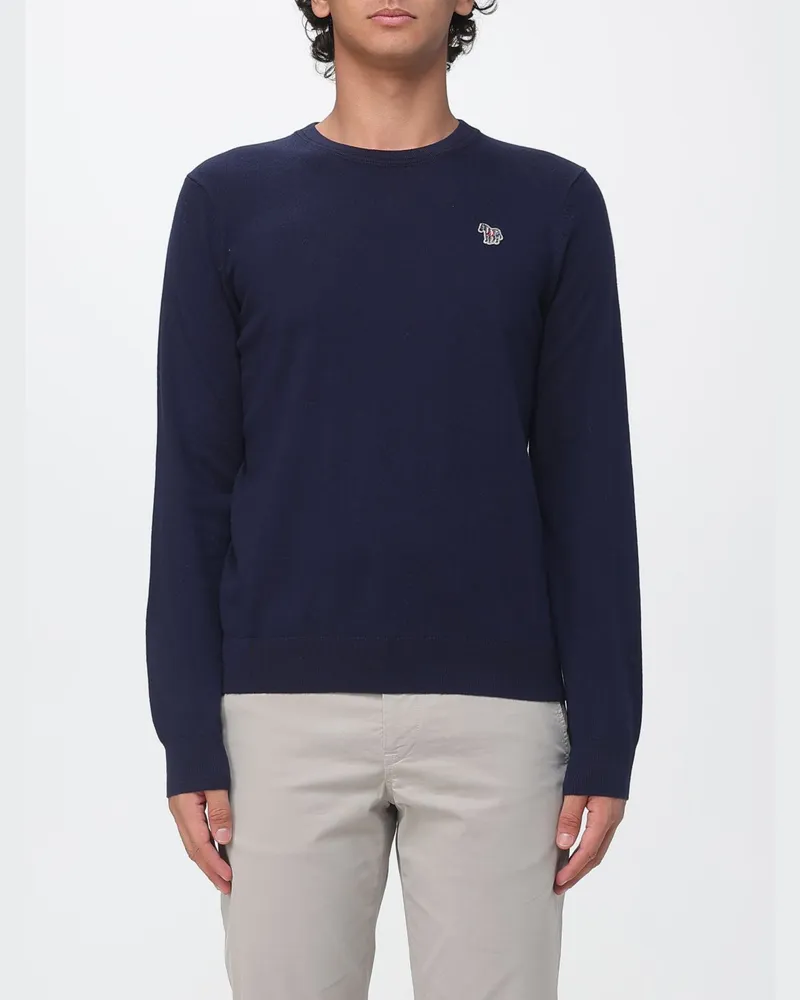 Paul Smith Pullover mit Rundhalsausschnitt aus Merinowolle-Baumwoll-Mischung mit Logo Blau