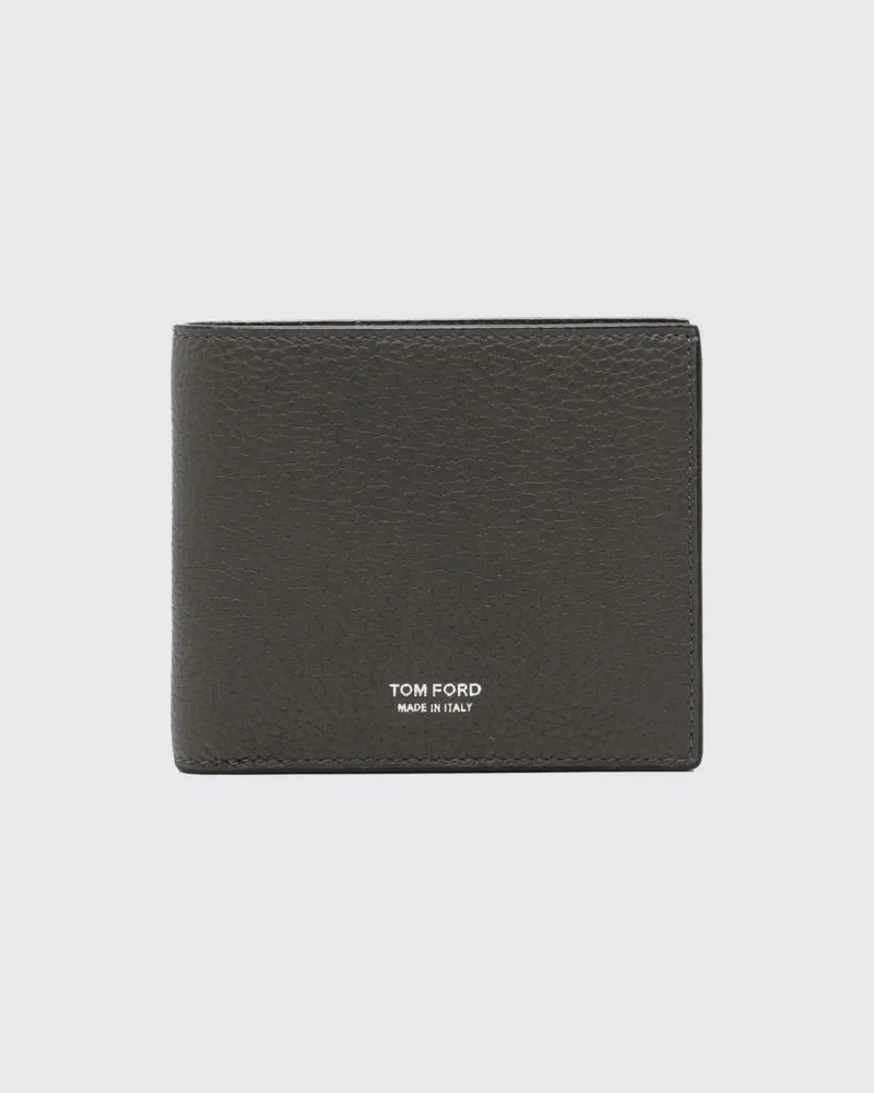 Tom Ford Bifold-Geldbörse aus Kalbsleder mit Münzfach und laminiertem Logo Grau
