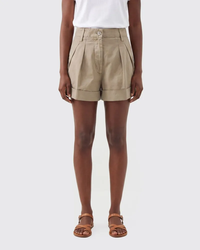 ASPESI Shorts aus Leinen-Baumwoll-Mix mit mittlerer Leibhöhe und Umschlag Beige