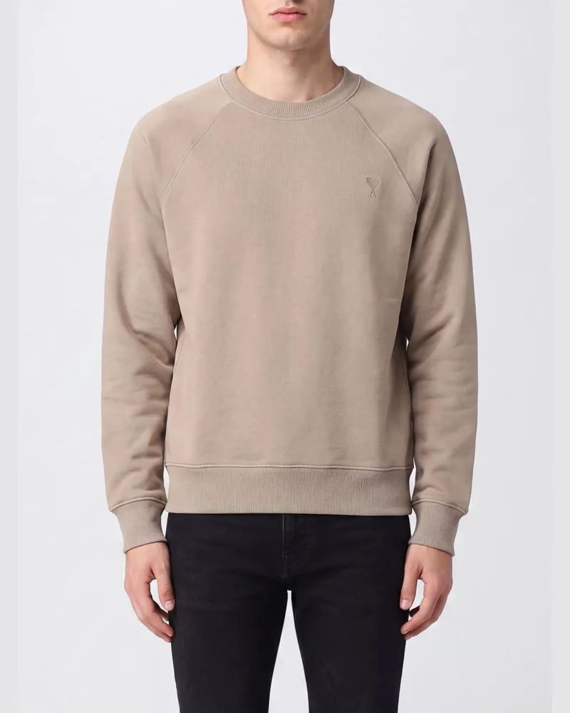 AMI Paris Crewneck-Sweatshirt aus Baumwolle mit überschnittenen Schultern Beige