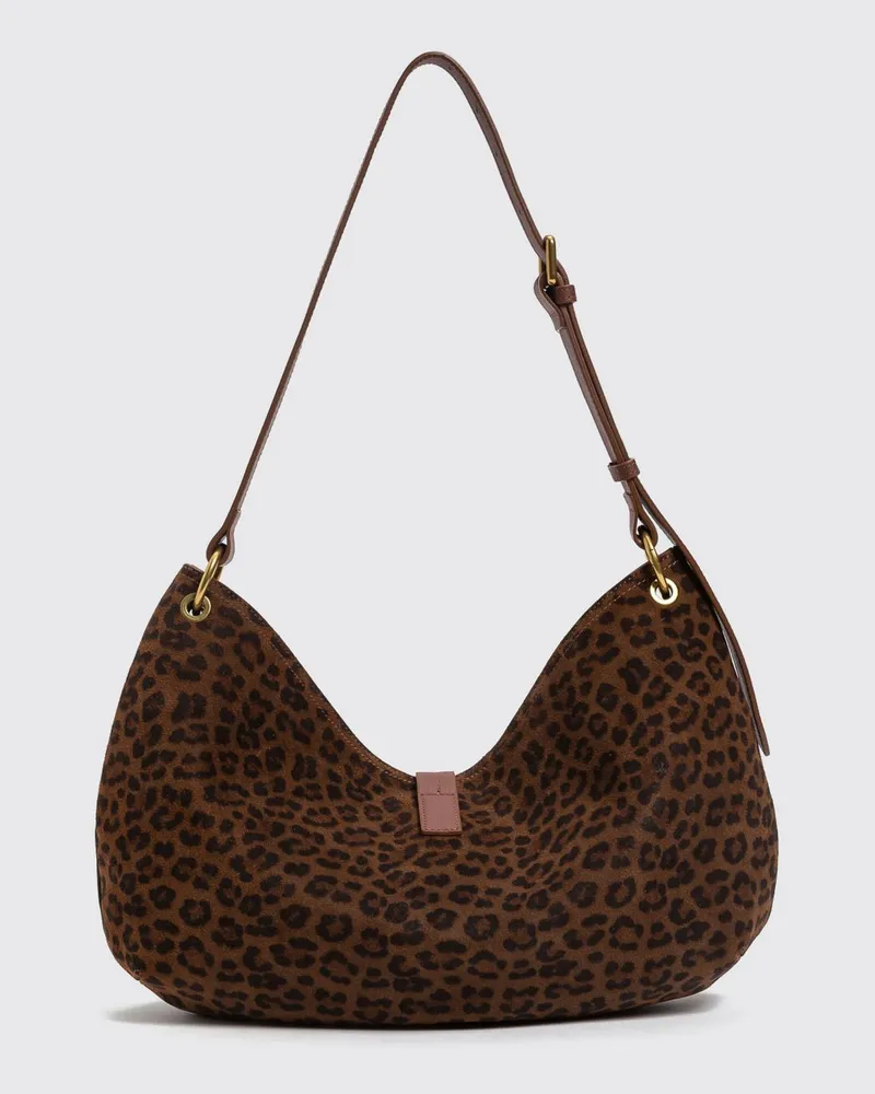 Twin-Set Schultertasche aus Veloursleder mit Animal-Print und verstellbarem Griff Braun