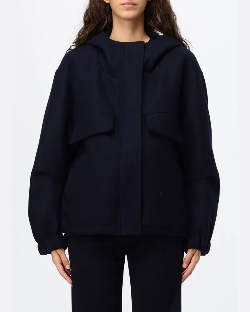 TELA Kurzmantel mit Kapuze und Relaxed Fit aus Schurwollmischung von Blau