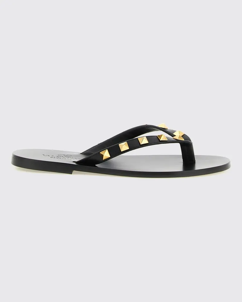 Valentino Garavani Rockstud Flache Zehentrenner-Sandalen aus Leder mit Nieten Schwarz