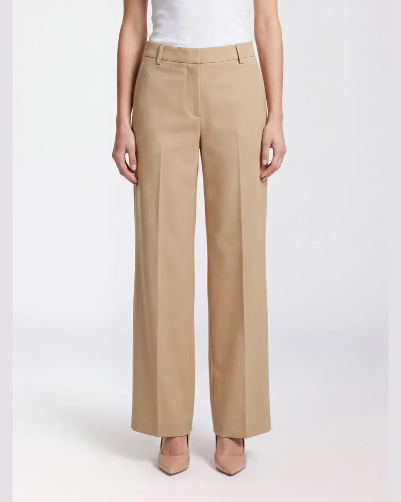 PT TORINO Baumwollhose mit weitem Bein und verdecktem Verschluss Beige