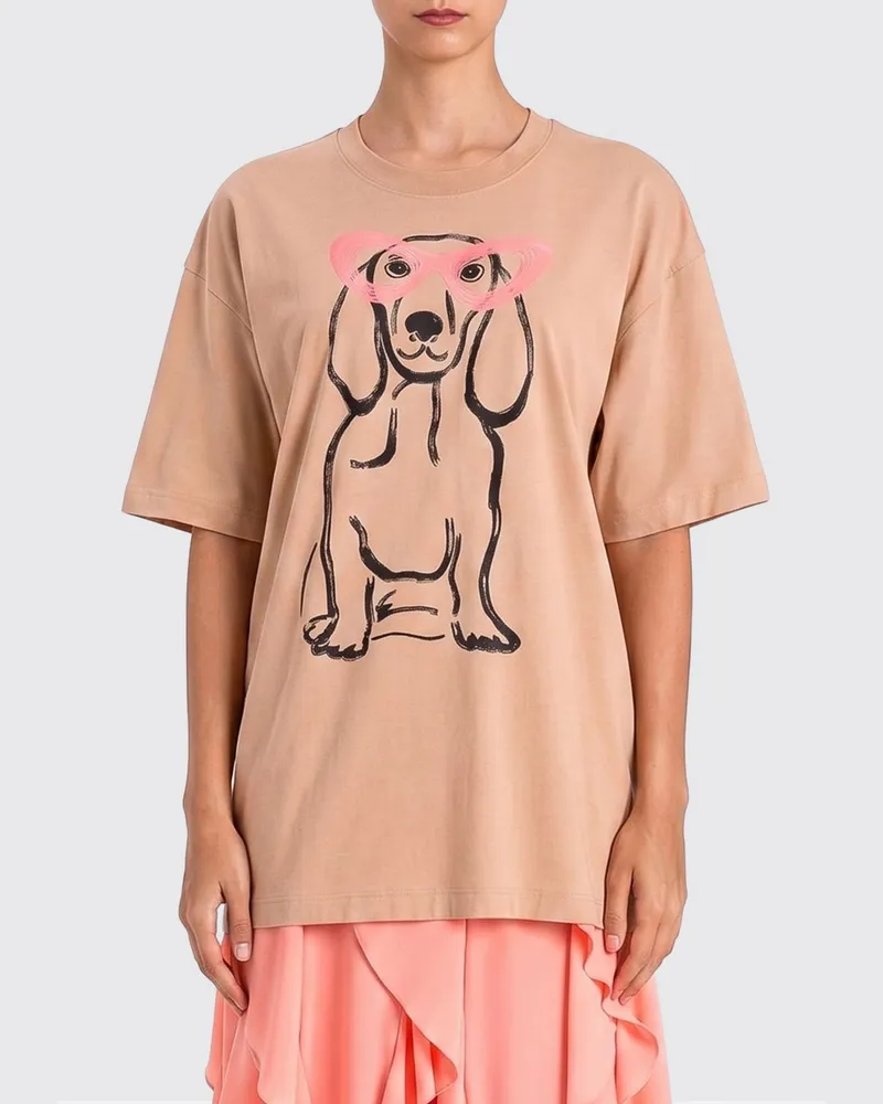 Twin-Set Baumwoll-T-Shirts mit Hunde-Print Beige