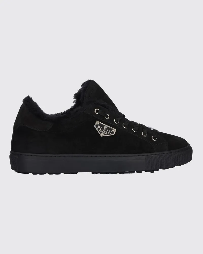 Philipp Plein Niedrige Wildleder-Sneaker mit Shearling-Futter Schwarz