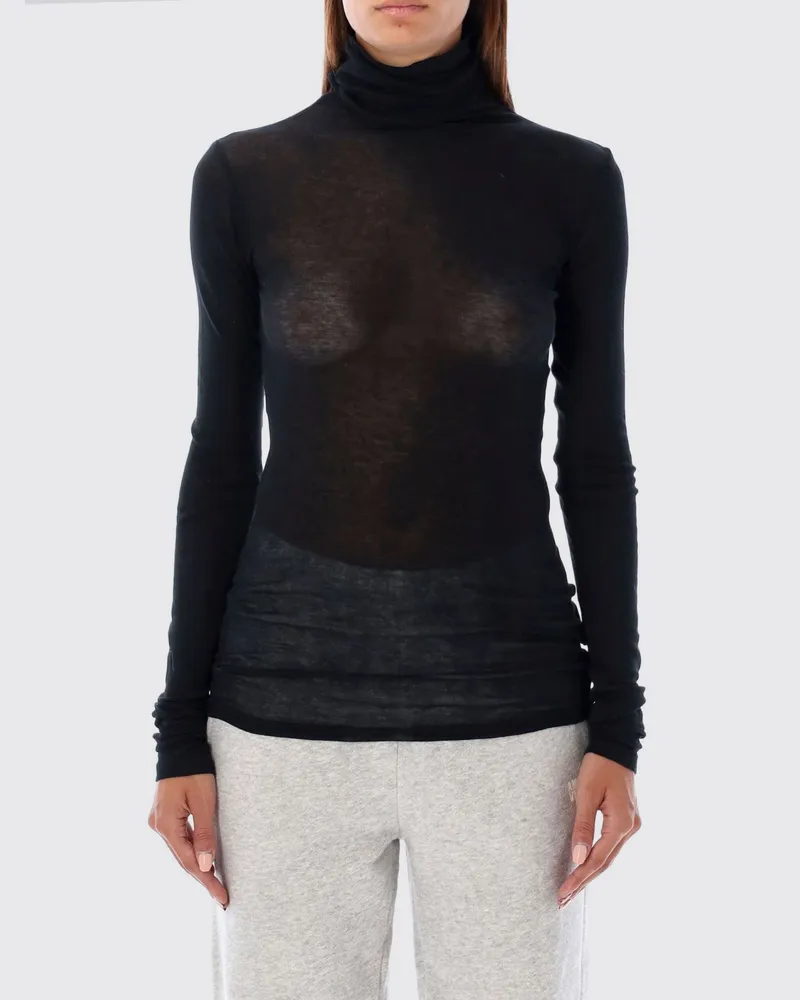 American Vintage Slim Fit Rollkragenpullover aus transparentem Baumwollstoff Schwarz