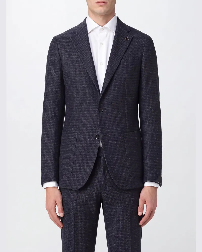 Tagliatore Einreihiger karierter Blazer aus Wolle und Seide mit aufgesetzten Taschen Braun