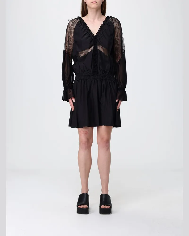 Pinko Mini-Chiffonkleid mit Spitzeneinsätzen Schwarz