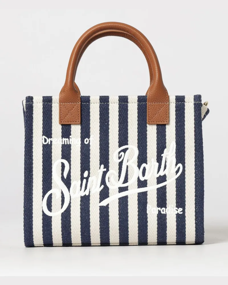 MC2 Saint Barth Vanity Handtasche aus Baumwolltwill mit gesticktem Logo Blau