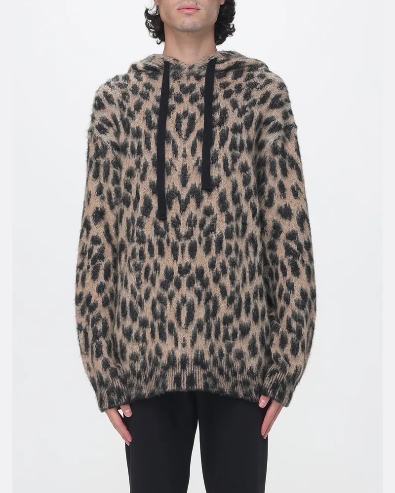 Laneus Oversize-Strick-Hoodie mit Animal-Print und überschnittenen Schultern Braun