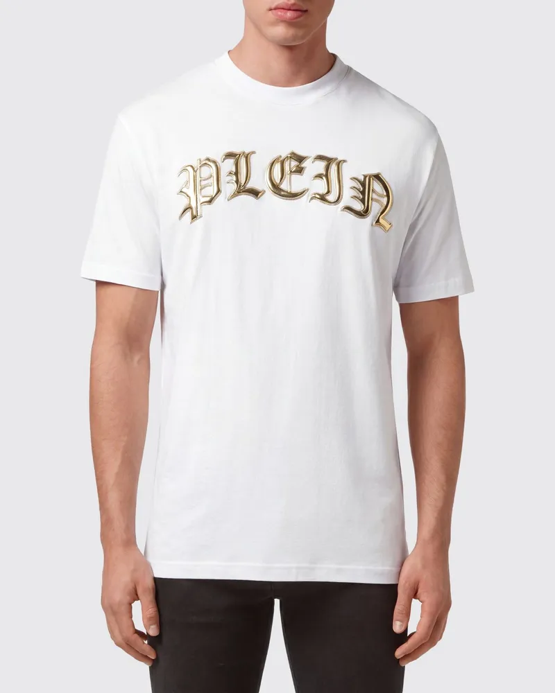 Philipp Plein Baumwoll-Rundhals-T-Shirt mit Logo-Print vorne und hinten Weiß
