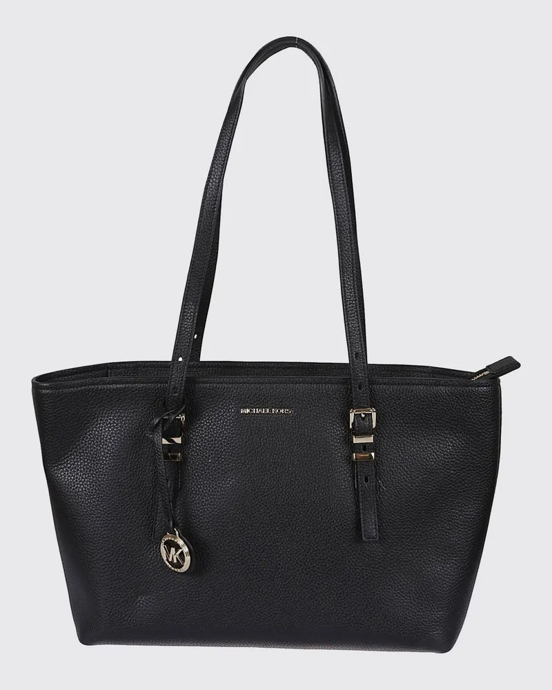 Michael Kors Quinn Schultertasche von aus genarbtem Rindsleder mit doppeltem Henkel Schwarz