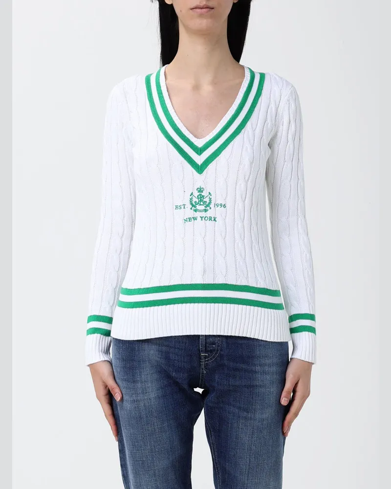 Ralph Lauren V-Ausschnitt-Pullover mit Logo Weiß