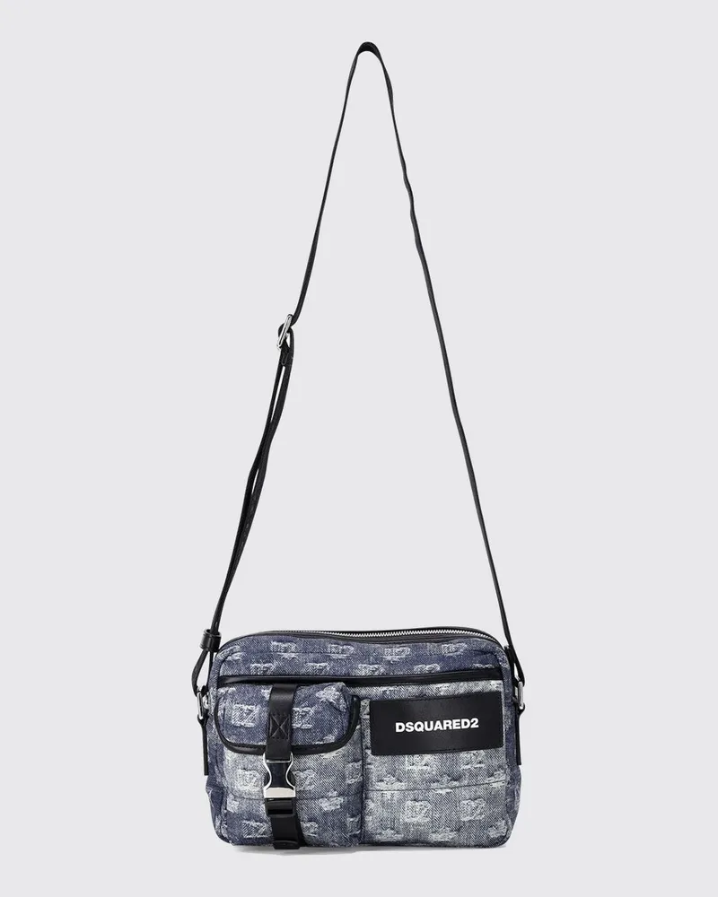 Dsquared2 Kleine Denim-Umhängetasche D2 mit gesticktem Logo Blau