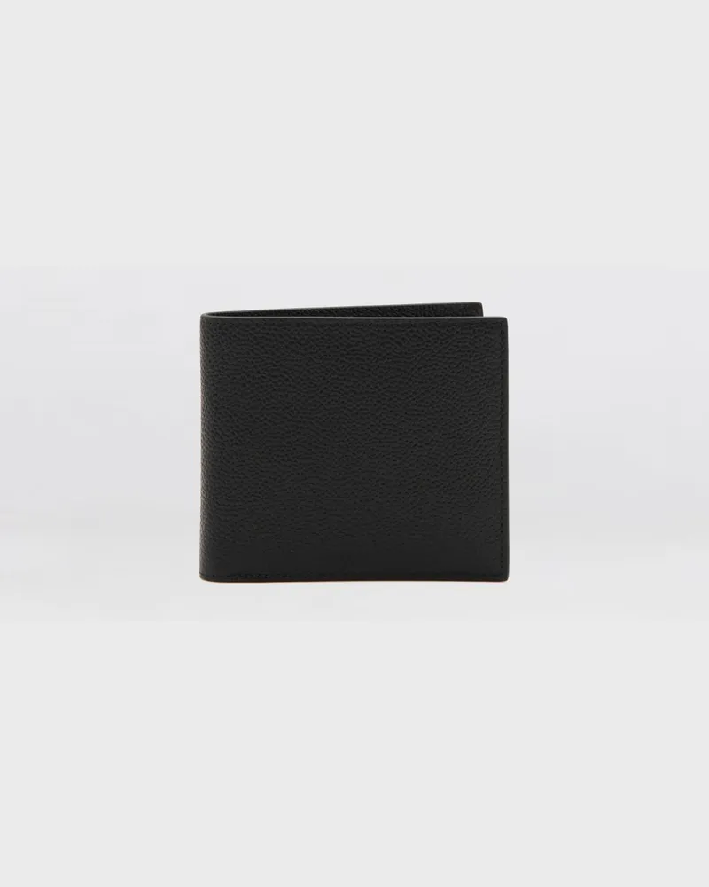 Thom Browne Bifold-Portemonnaie aus genarbtem Leder mit 4-Bar-Detail und Innenfächern Schwarz