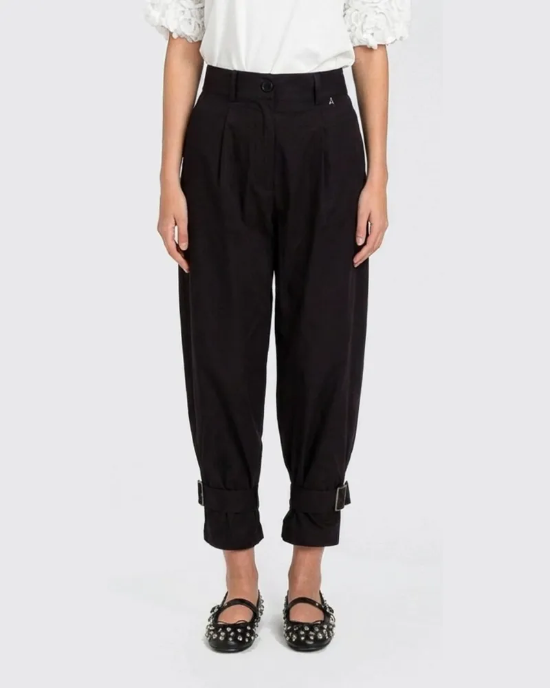 Twin-Set Cropped-Hose aus Baumwolle Schwarz