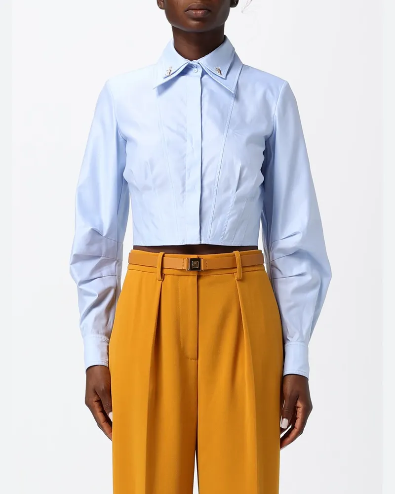 Elisabetta Franchi Kurzes Baumwollhemd im Korsett-Stil mit klassischem Kragen Blau