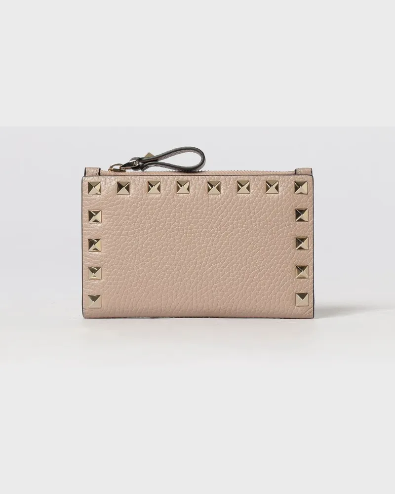 Valentino Garavani Rockstud Geldbörse aus genarbtem Leder Pink