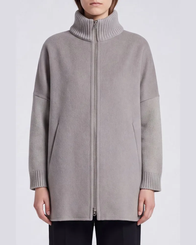 Herno Kurzes Cape von aus Wollmischung mit Rollkragen und Reißverschluss Cream