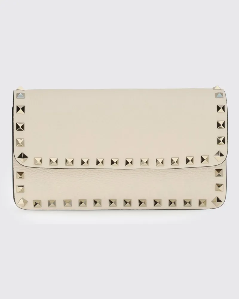 Valentino Garavani Rockstud Wallet on Chain aus genarbtem Kalbsleder Ivory