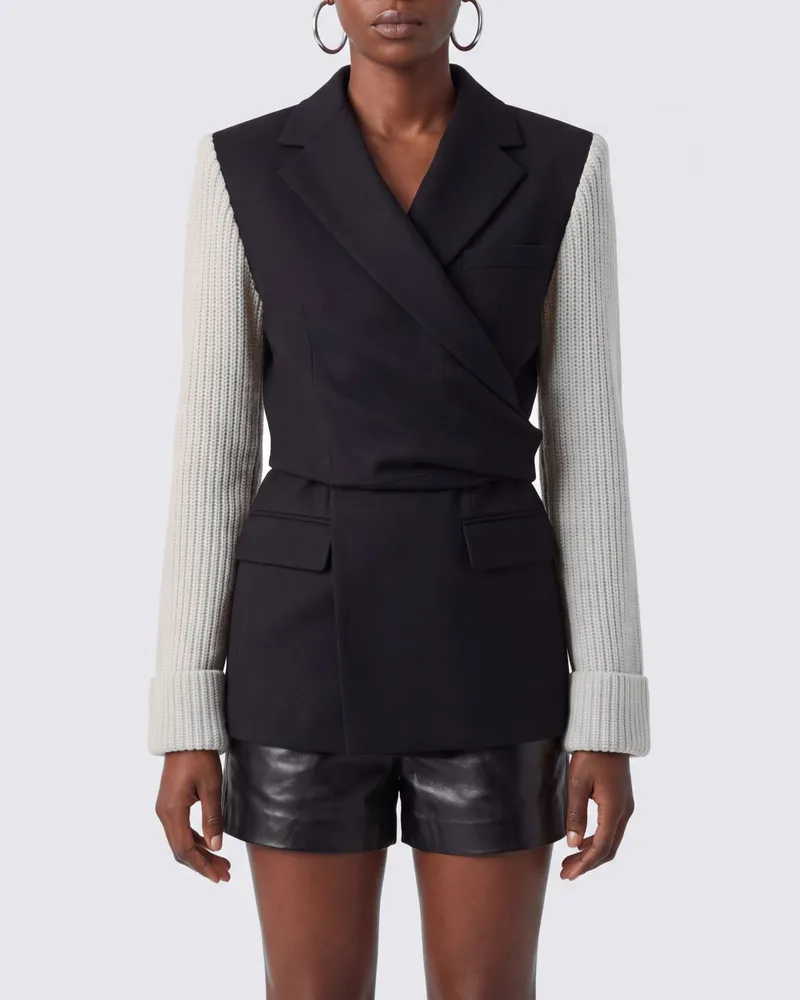 Dries van Noten Kurzer Wollblazer im Wickel-Stil mit steigendem Revers Schwarz