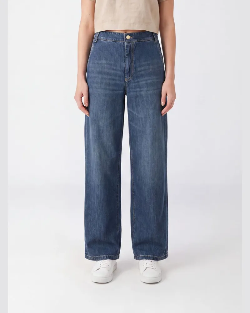 Max Mara Weit geschnittene Jeans von aus Baumwolldenim mit hohem Bund und amerikanischen Taschen Blau