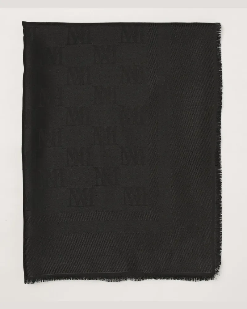 Max Mara Stola aus Wolle und Seide mit Jacquard-Monogramm und Fransen Schwarz