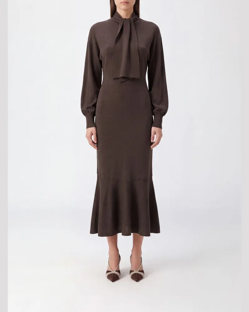 Jacquemus Midi-Strickkleid aus Seidenmischung mit Schalkragen Braun