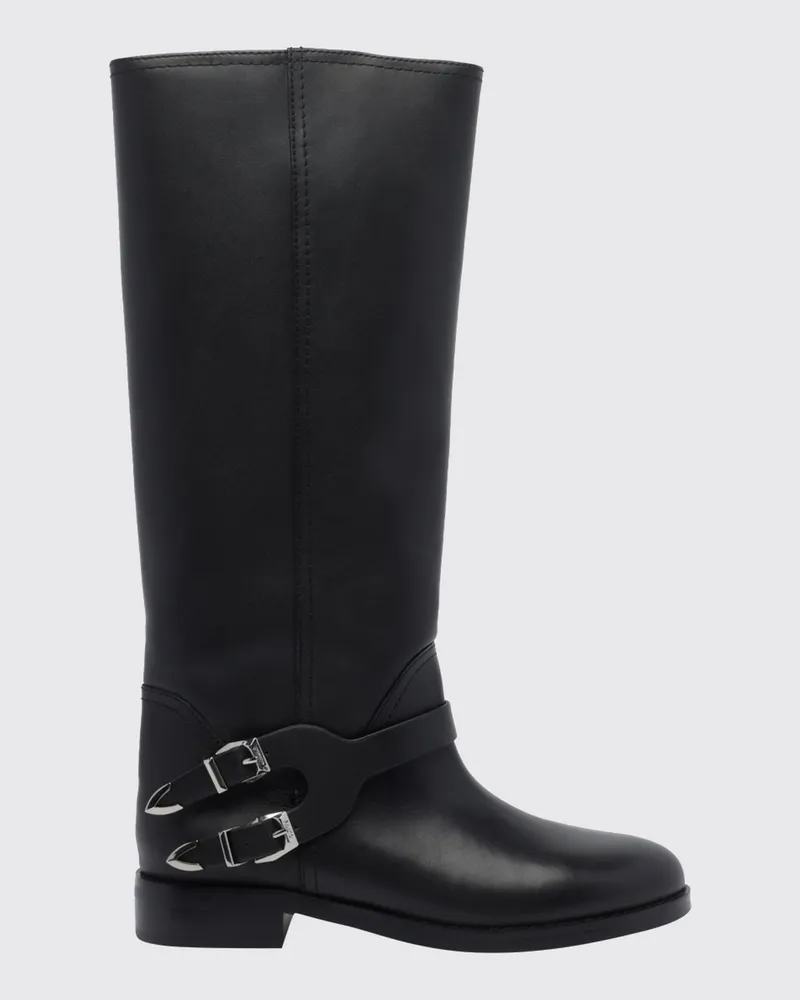 Pinko Kniehohe Bikerstiefel aus Glattleder mit verstellbaren Riemen Schwarz