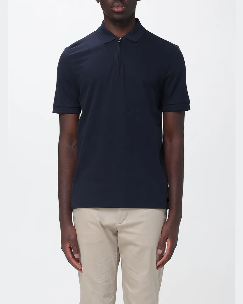 HUGO BOSS Polohemd aus Baumwollmischgewebe mit Reißverschluss Blau