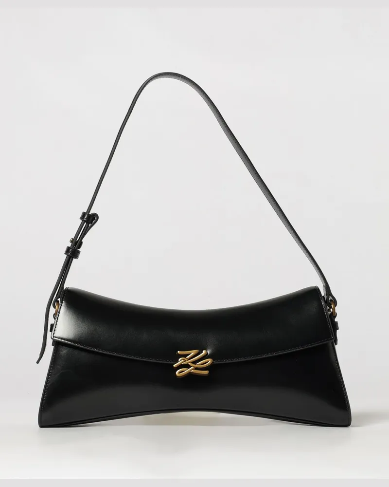 Karl Lagerfeld Schultertasche aus gebürstetem Leder mit Monogramm und verstellbarem Henkel Gold